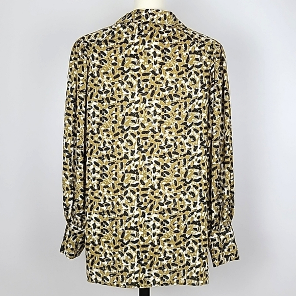 Topshop Long Sleeve Button Up Blouse Abstract  Animal Print Mustard Black US 10 - Picture 2 of 15